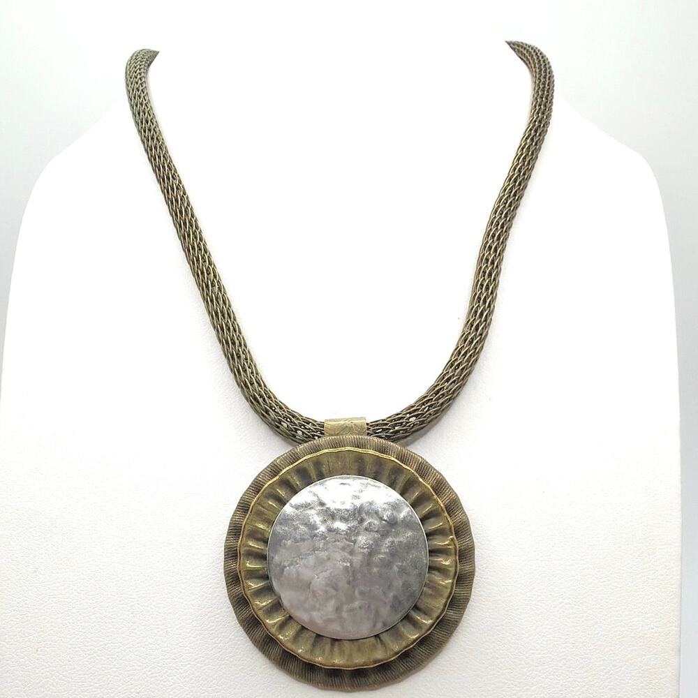 Vintage Marjorie Baer Signed Brass Art Necklace 18"